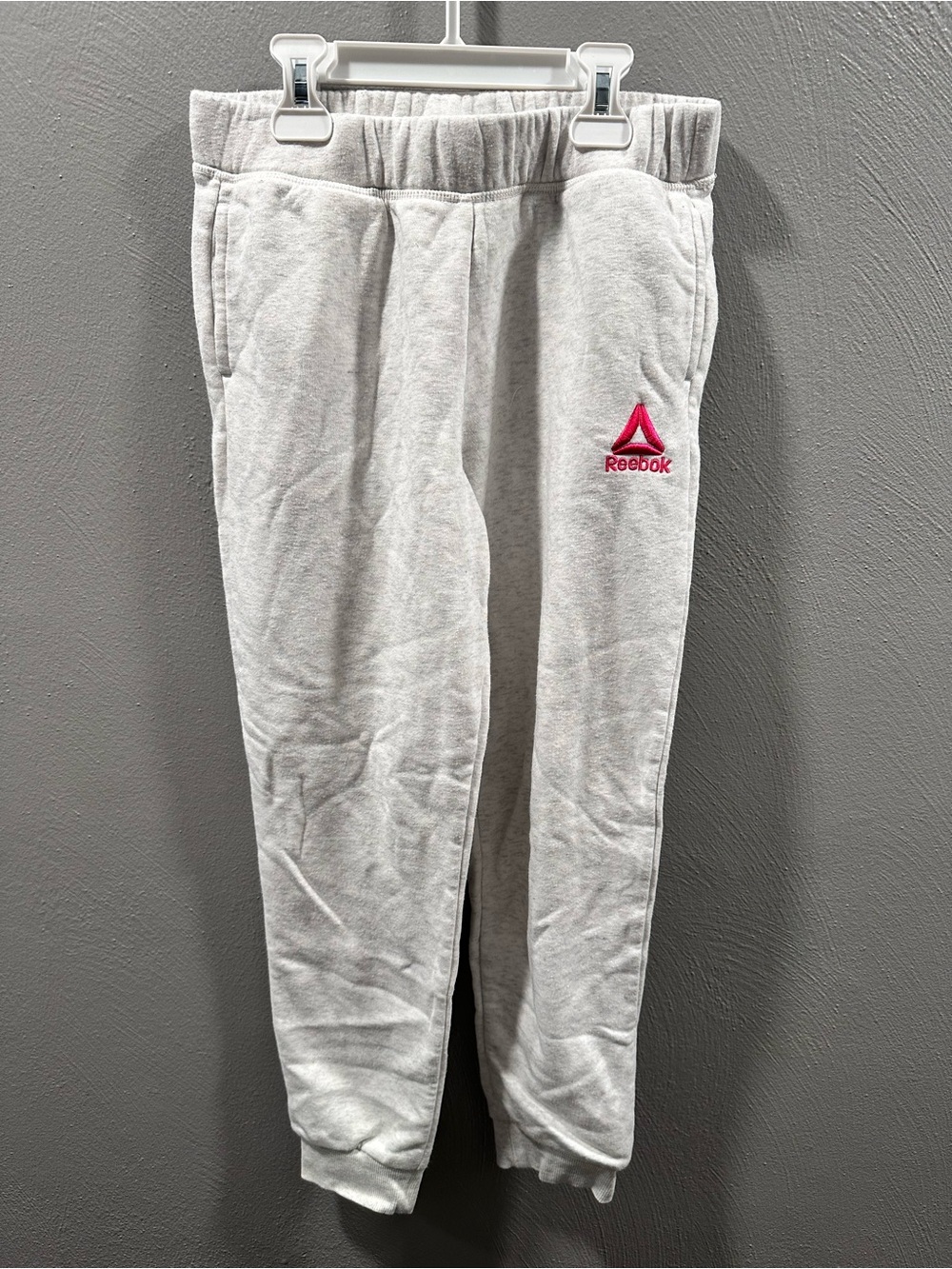 Reebok Kids' Light Gray Jogger Pants with Pink Logo